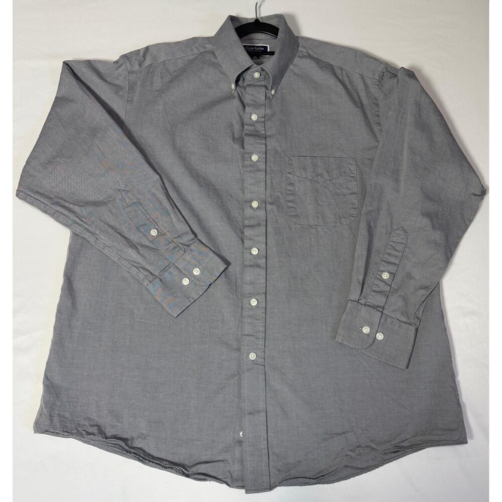 Club Room Performance Button Down Shirt Mens 16 32/33 Gray Cotton.